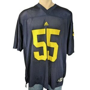 Men's L Adidas NCAA University Michigan Wolverines Blue Football Jersey #55
